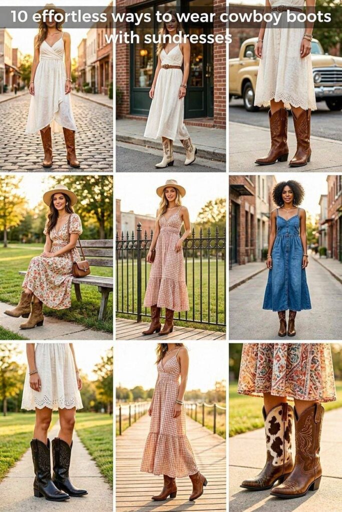 10 effortless ways to wear cowboy boots with sundresses